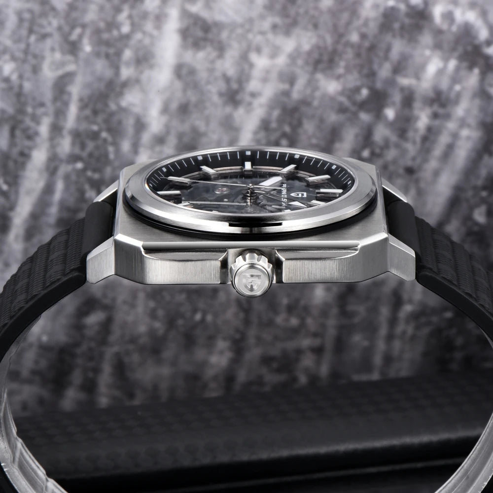 Kelra Square Tourbillon 38MM skeleton luxury watch side view showing case thickness and crown