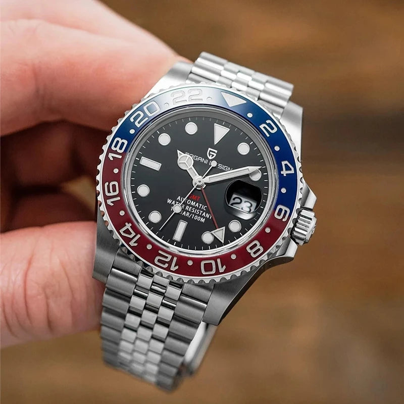 Kelra V3 GMT Jubilee Blue Red automatic GMT watch shown on wrist.